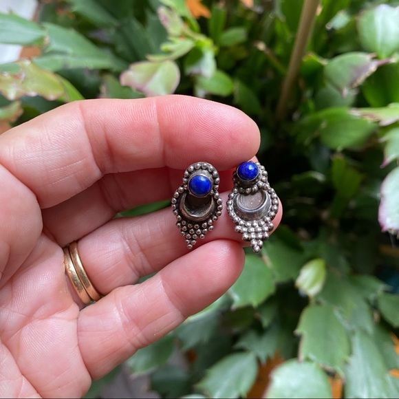 Vintage lapis sterling earrings - Picture 1 of 6